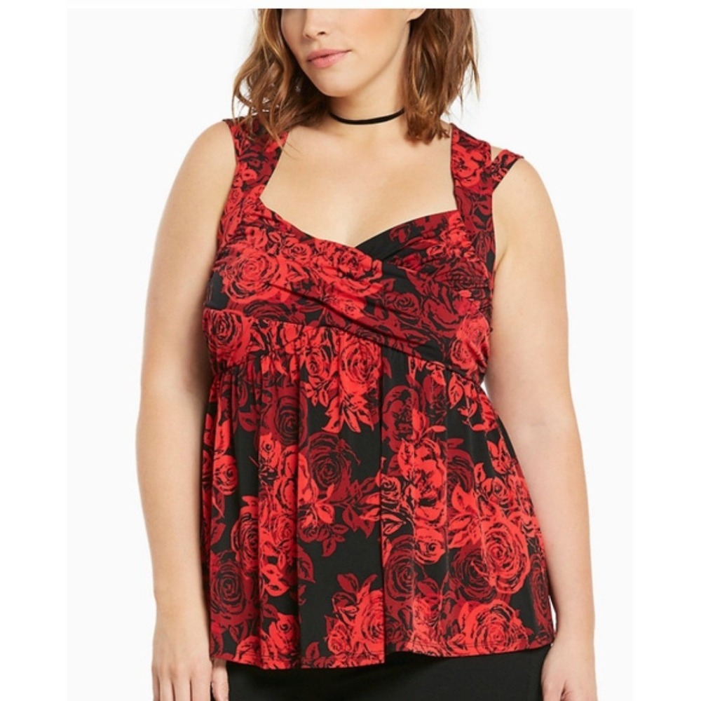 Torrid Rose Print Crisscross Babydoll Tank Top Womens Plus Size 3XL